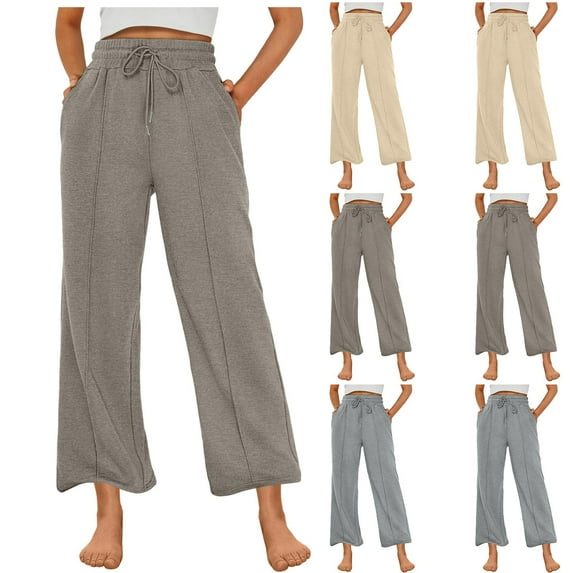 Sriper Wide Leg Sweatpants Women High Waisted Baggy Cropped Pants Thick Warm Comfy Lounge Long Trousers with Pockets Autumn Winter Fashion Athleisure Outdoor Sport Activewear and Loungewear
