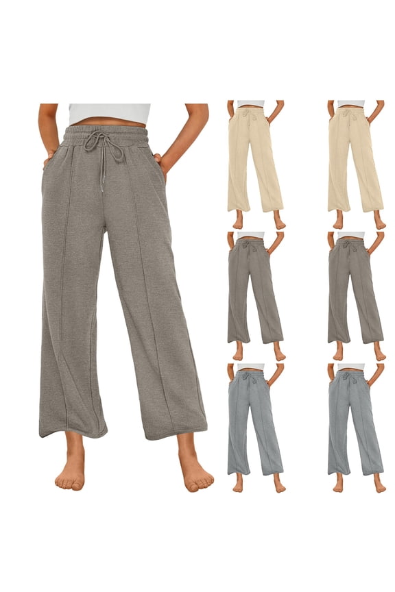 Wide Leg Sweatpants Women High Waisted Baggy Cropped Pants Thick Warm Comfy Lounge Long Trousers with Pockets Autumn Winter Fashion Athleisure Outdoor Sport Activewear and Loungewear