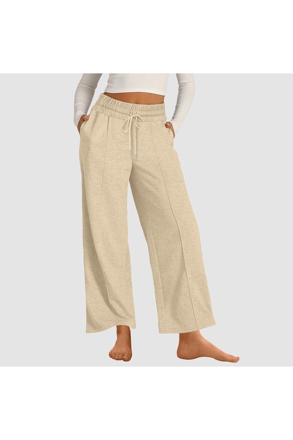 Wide Leg Sweatpants Women High Waisted Baggy Cropped Pants Thick Warm Comfy Lounge Long Trousers with Pockets Autumn Winter Fashion Athleisure Outdoor Sport Activewear and Loungewear