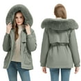 thumbnail image 1 of Sriper Winter Coats for Women Mid Length Zip up Faux Fur Hooded Padded Jacket Long Sleeve Thicken Warm Quilted Coat Windproof Thermal Soild Outerwear Cold Weather 2025 Fashion Outfits with Pockets, 1 of 8