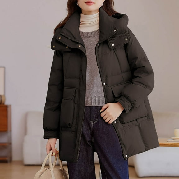 Sriper Women'S Winter Coats Mid Length Hooded Zip up Thicken Warm Padded Jacket Button Down Long Sleeve Thermal Down Coat Open Front Loose Cardigan Cold Weather Outerwear with Pockets 2025