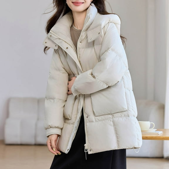 Sriper Women'S Winter Coats Mid Length Hooded Zip up Thicken Warm Padded Jacket Button Down Long Sleeve Thermal Down Coat Open Front Loose Cardigan Cold Weather Outerwear with Pockets 2025