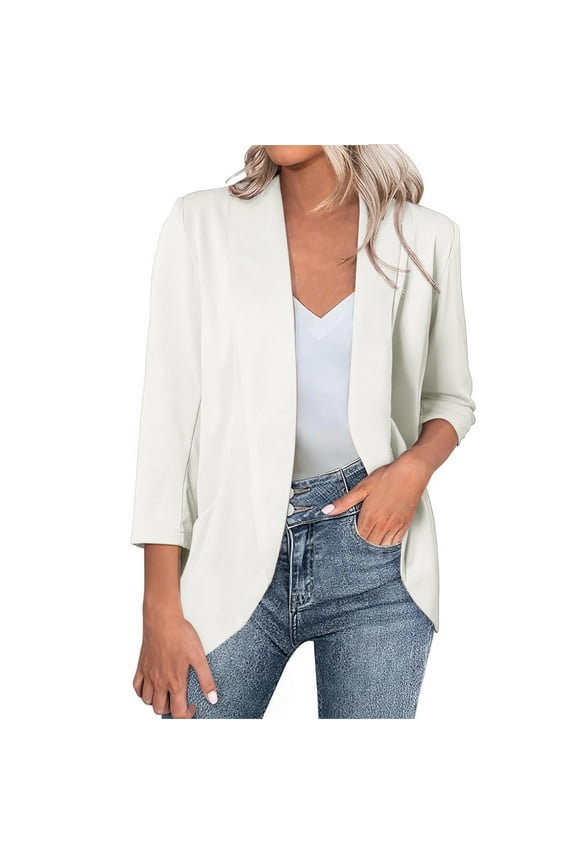 Women's 3/4 Sleeve Blazer for Work Fall 2025 Trends, Business Casual Office Jacket, Stylish Lapel Suit Coat, Professional Women's Wear Bleiser Para Mujer White 2X