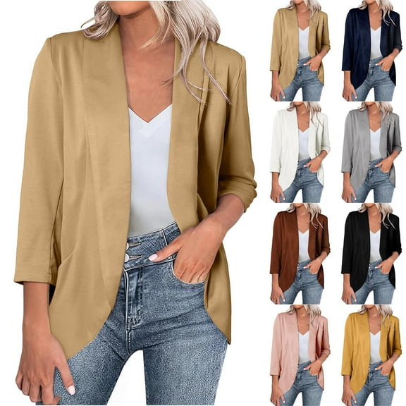 Sriper Women's 3/4 Sleeve Blazer for Work Fall 2025 Trends, Business Casual Office Jacket, Stylish Lapel Suit Coat, Professional Women's Wear Bleiser Para Mujer Khaki M