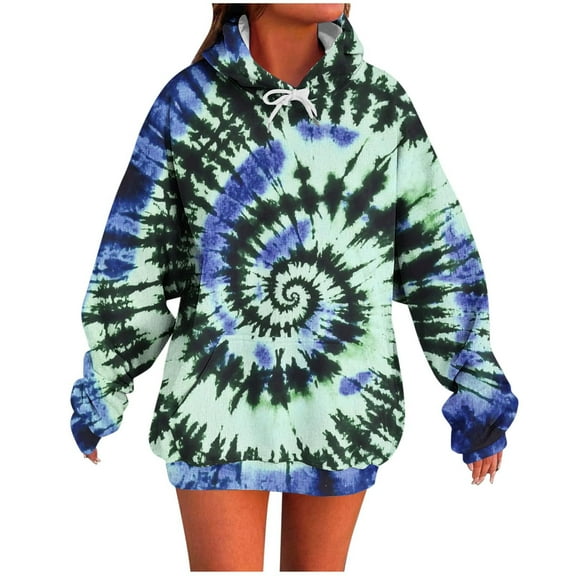 Sriper Women's Crewneck Sweatshirts, Lightweight Tie-Dye Hoodie with Fleece Liner, Casual Gym Wear, Tunic Pullover Tops, Fall Winter Clothes, Trendy Oversized Fit, Soft & Cozy Fabric Blue 2X