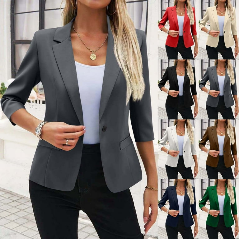 Sriper Women's Fashion Casual Blazer Solid Button Suit Coat 3/4