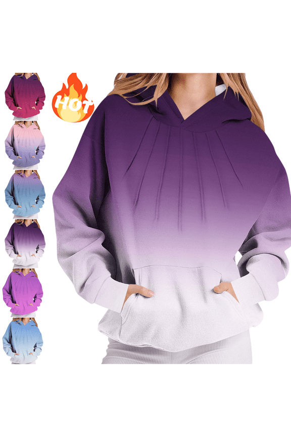 Sriper Women's Gradient Color Hoodie Thick Winter Sweatshirt Fleece Lined Pullover Casual Street Style Fall Winter Clothes Cute Sudaderas Mujer Sky Blue 3X