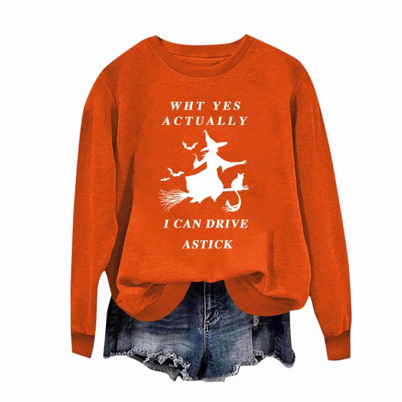 Sriper Women's Halloween Ghost Graphic Crewneck Sweatshirt, Fall Winter Fashion Oversized Pullover Top, Cute Spooky Season Sweater, Trendy 2025 Outfits, Comfy Ladies Clothes Cute Para Mujer Orange XS