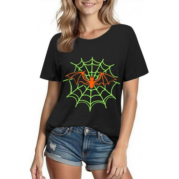 Sriper Women's Halloween Witch Top,Short Sleeve Solid Color Tee,Workout Friendly Shirt,Pumpkin Graphic Design,Casual Fall Blouse,Trendy Ropa Mujer Clothing Black 2X