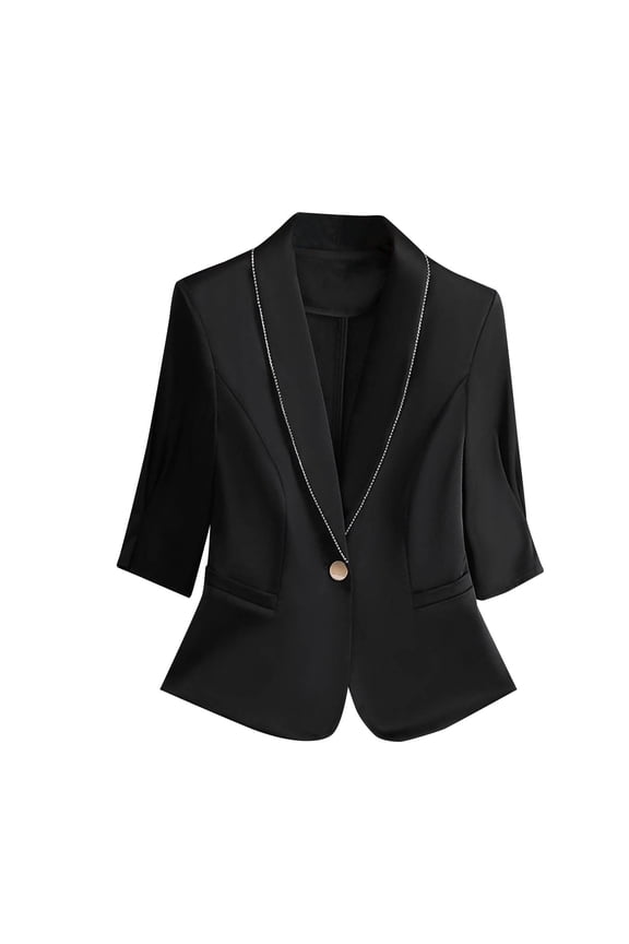 Women's Holiday 3/4 Sleeve Blazer Lapel Suit Jacket, Festive Office Wear, Christmas Party Outfits, Elegant Fall Business Casual Coat Ropa Para Mujer Black S