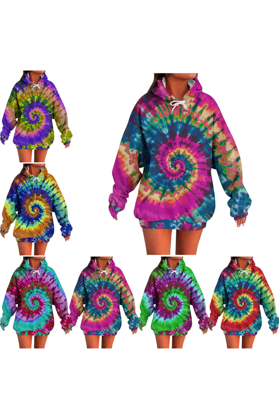 Women's Lightweight Tie-Dye Hoodie, Trendy Fleece Liner Pullover with Pocket, Casual Gym Wear, Plus Size Tunic Tops, Winter Clothes, Oversized Comfort Fit, 2025 Seasonal Fashion Hot Pink 2X