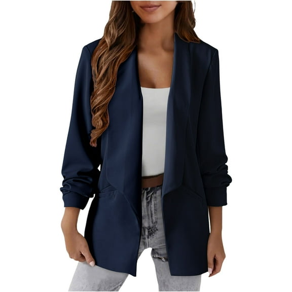Sriper Women's Long Sleeve Blazer Fall Work Clothes 2025, Business Casual Office Jacket, Comfortable Professional Coat, Classic Lapel Ropa Para Mujer Navy 2X