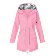 Sriper Womens Waterproof Raincoat with Hood, Lightweight Windbreaker Jacket, Short Sleeve Cardigan Style, Plus Size Packable Rainwear, Cold Chaqueta for Fall Hiking Pink 3X