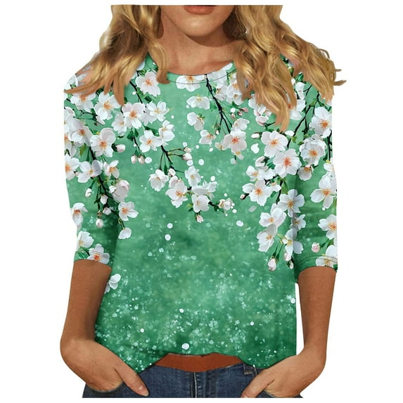 Sriper Womens Casual Loose 3/4 Sleeve Cotton Floral Print Shirt,Elbow Sleeve Crew Neck Tops,Three Quarter Length Tunic Tops,Fall Plus Size Tee Shirt,Blusas De Mujer En oferta Multicolor M
