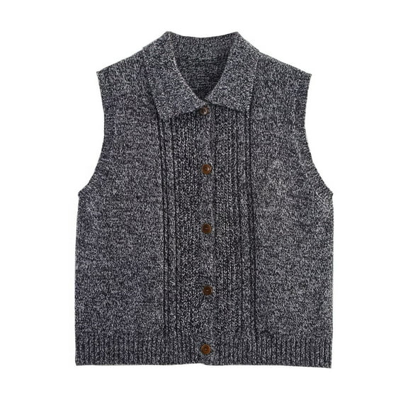Sriper Womens Cotton Knit Sweater Vest Vintage Button Down Tank Tops Sleeveless Lapel Collar Cardigan Fall Winter Trendy Casual Clothes Fit Office Work