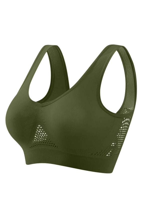 Womens Cotton Sports Bra Padded,Workout Bralette Wireless Front Open, Bracieles Para Mujeres,Army Green 3X