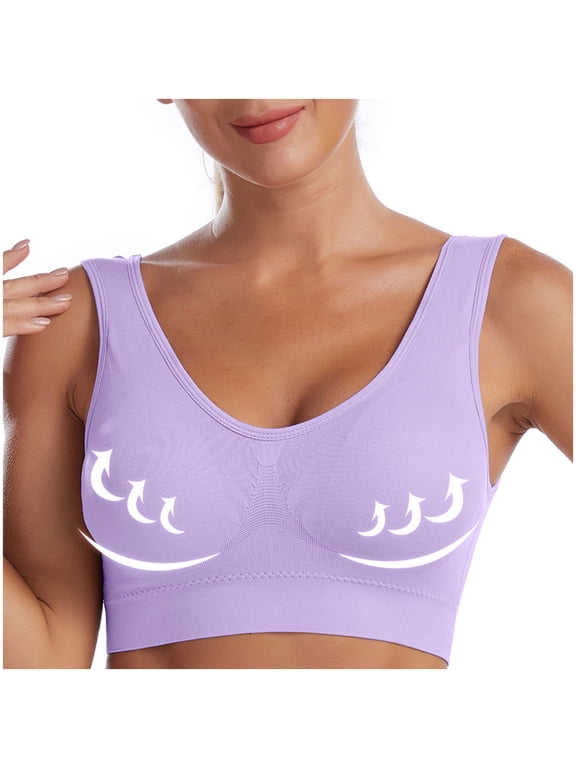 Womens Cotton Sports Bra,Wireless Bralette Support and Lift 34B,Supportive Bras Pack,Cute Sports Tank Tops Correa Para Mujer,Purple 5X