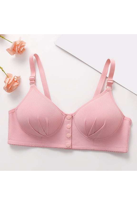 Womens Cotton Sports Button Front Bras Plus Size,Wireless Bralette Support and Lift,Comfort Bra Wirefree Push Up,Solid Color Daily Bra Underwear No Rims Brasieres Para Mujer,Pink 3X