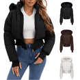 thumbnail image 1 of Sriper Womens Cropped Padded Jacket Zip up Thick Warm Quilted Jackets Thermal Fashion Fuzzy Hooded Outerwear with Thumb Hole 2025 Winter Windproof Puffy Coats Fit Casual Motorcycle, 1 of 9