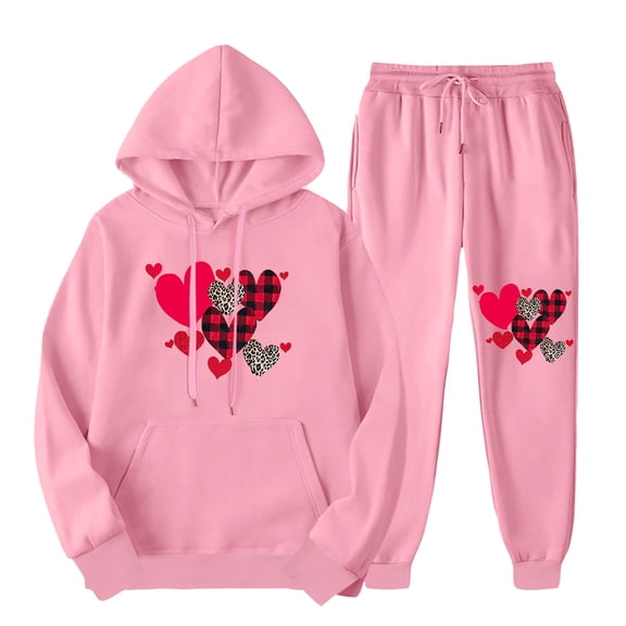 Sriper Womens Fall 2 Piece Lounge Sets Tracksuit Outfits Long Sleeve Hooded Sweatshirt Heart Printed Drawstring Hoodie Joggers Elastic Waist Comfy Casual Sweatpants Cozy Sweatsuit Streetwear
