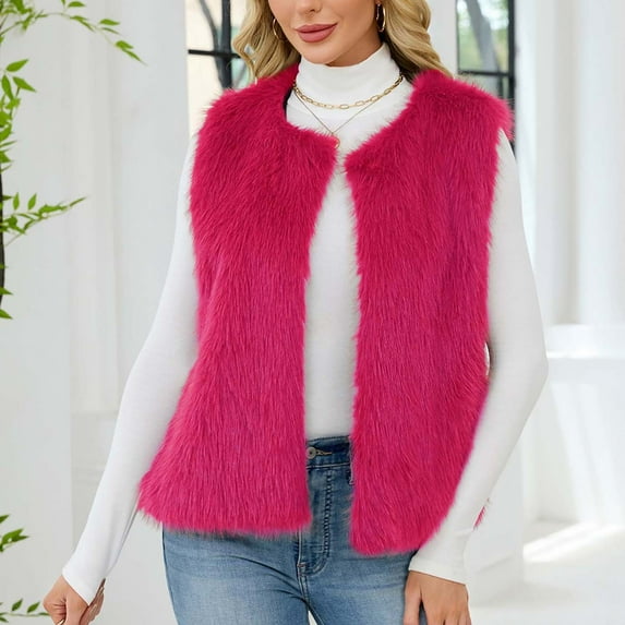 Sriper Womens Faux Fur Vest Vintage Thermal Sleeveless Jacket Fuzzy Fleece Coat Thick Warm Open Front Outerwear Soild Color Winter Fashion Clothes Casaul Outfits Fit Cold Weather