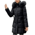 thumbnail image 1 of Sriper Womens Long Winter Coat Faux Fur Hood Zip up Thermal Padded Jacket Long Sleeve Stand Collar Windproof Puffer Coats Soild Color Thicken Warm Casual Fashion Outerwear 2025 with Pockets, 1 of 8