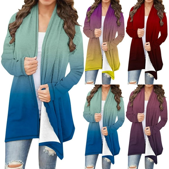 Sriper Womens Plus Size Gradient Print Duster Cardigan Open Front Long Sleeve Lightweight Kimono Cover Up Fall Knitted Layer Winter Vacation Top Sueter De Mujer Blue 4X