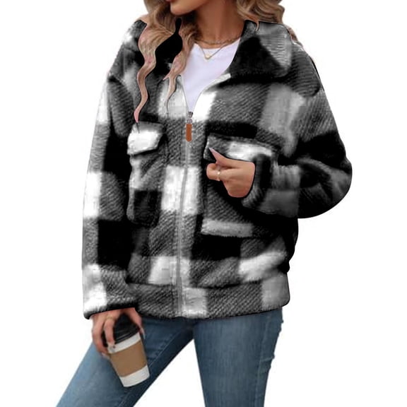 Sriper Womens Sherpa Fleece Lined Flannel Shirt Jacket Warm Button Up Plaid Cardigan Sweater Coats Thickened Flannel Long Sleeve Plaid Jacket Coat with Hood Winter Outfits 2024 Sexy