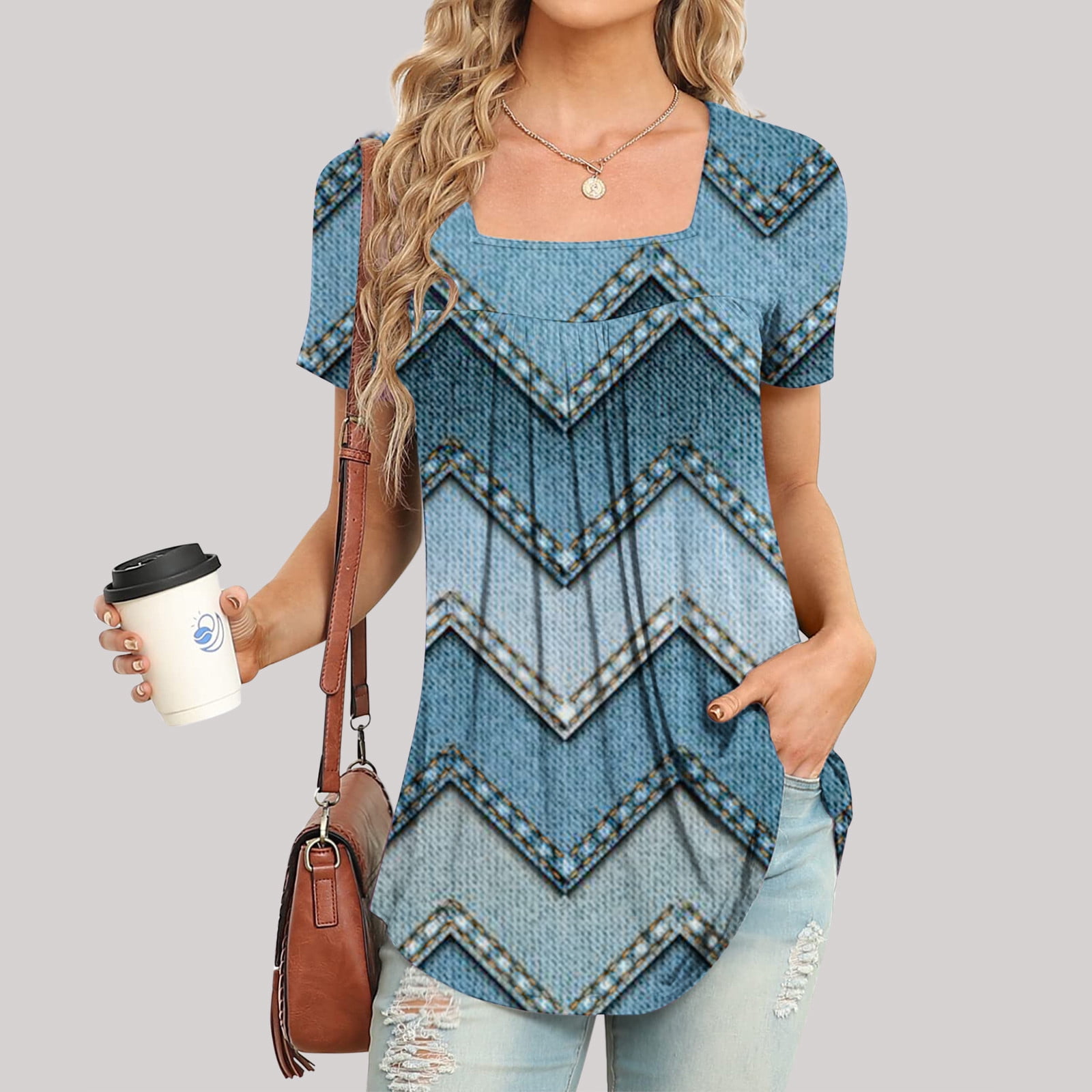 My Orders 3/4 Sleeve Cotton Tunic Tops for Women Loose Fit Dressy Going