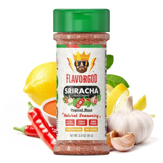 Sriracha Seasoning by Flavor God - Premium All Natural & Healthy Spice Blend for Chicken, Hot Dogs, Onion Rings, Popcorn, & Sliders - Kosher, Low Sodium, Gluten-Free, Dairy-Free, Paleo, Vegan-Friendl
