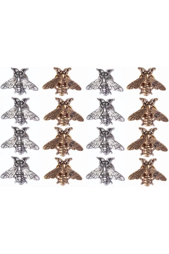 16 PCS Honey Bee Brooches Popular Trendy Fresh Bee Retro Collar Men Women Insect Themed Pin Metal Brooch(silver&gold) A416