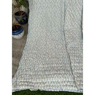 Srjliving Blue Queen Size Quilt, Handblockprinted Cotton Quilt, Blockprint Floral Razai, Jaipuri Cotton Quilt, Throw Blanket, Jaipuri Gift