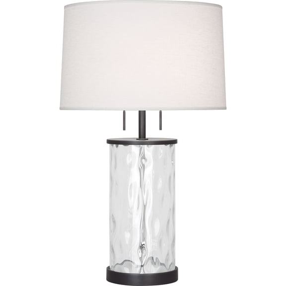 Srkashlteni Deep Patina Bronze Table Lamp with Glass Body and Oyster Linen Shade - Elegant Lighting Fixture for Timeless Home Decor