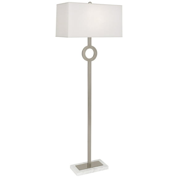 Srkashlteni Minimalist Circle Floor Lamp - Antique Silver Finish, White Marble Base, Full Range Dimmer, 62.75 inch Height - Elegant Oyster Linen Shade - UL Listed