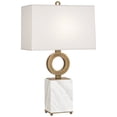 thumbnail image 1 of Srkashlteni Minimalist Collection Table Lamp - Timeless Warm Brass & White Marble Base | Elegant Shannon Oyster Linen Shade | Full Range Dimmer | UL Listed, 1 of 2