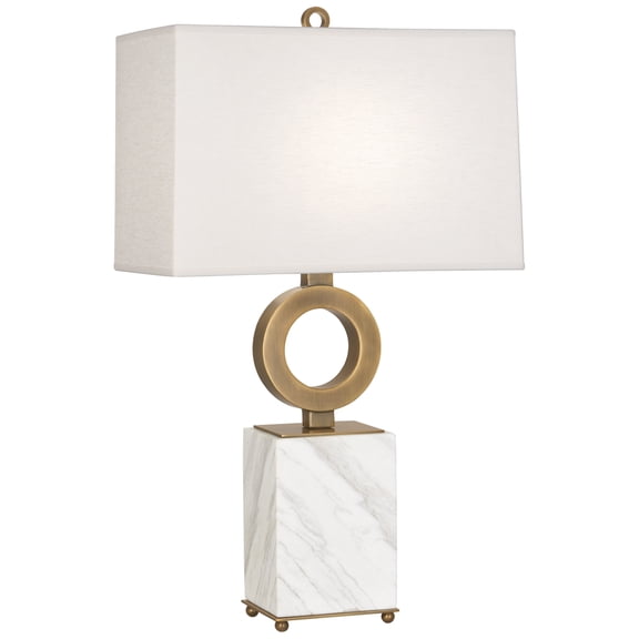 Srkashlteni Minimalist Collection Table Lamp - Timeless Warm Brass & White Marble Base | Elegant Shannon Oyster Linen Shade | Full Range Dimmer | UL Listed