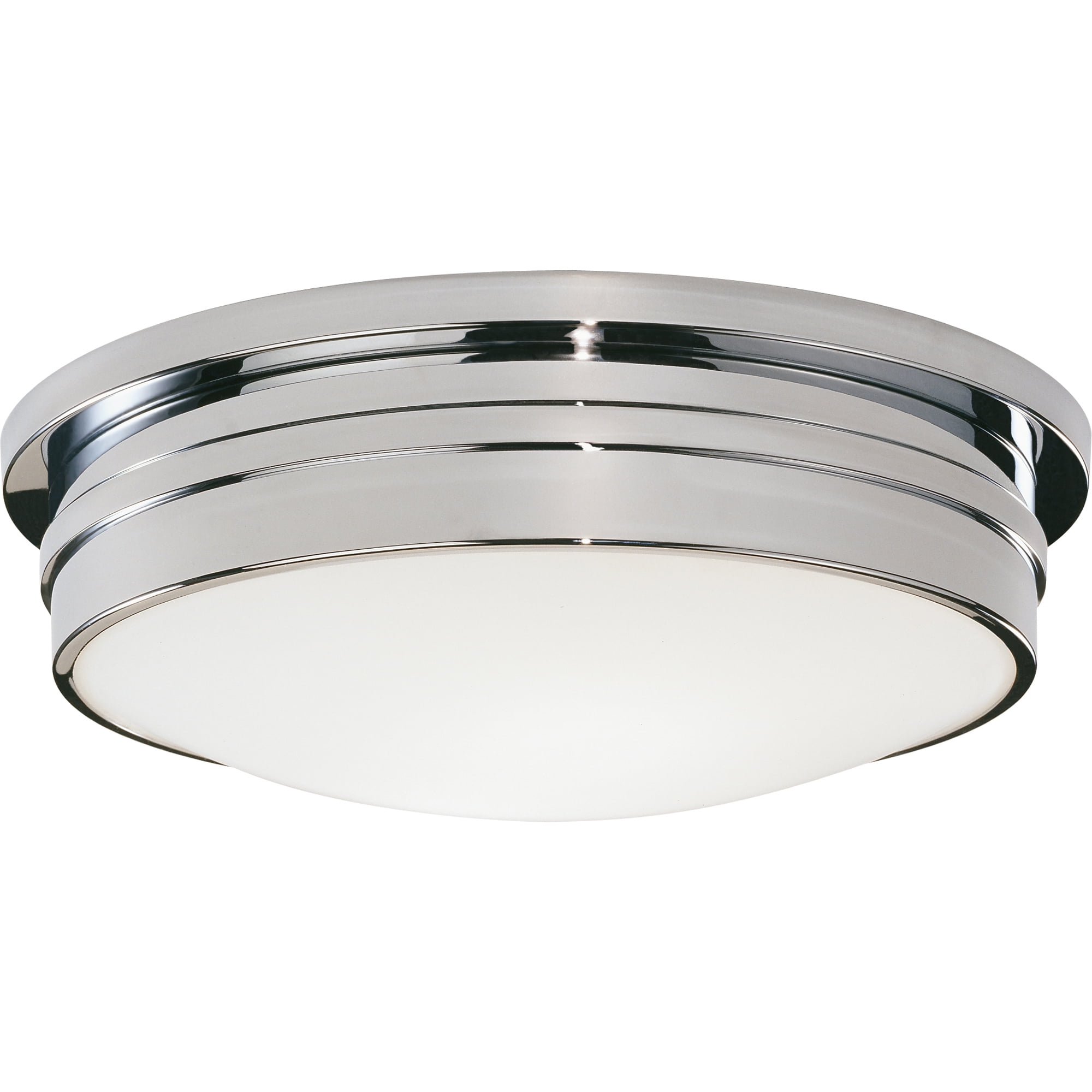 Srkashlteni Polished Chrome Flushmount Light Fixture with White Frosted Glass Shade - Stylish Ceiling Lighting for Dry or Damp Locations - E26 Socket, 3 Bulbs, 60W Max