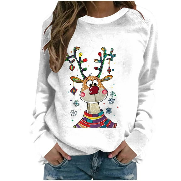 Srogem 2024 Women's Ugly Christmas Sweatshirt Funny Cute Xmas Tree Reindeer Snowman Top Long Sleeve Crew Neck Sweatshirt
