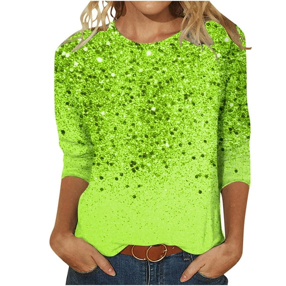 Srogem Long Sleeve Sequin Tops for Women Sparkly Glitter Print Shirts Glitter Party Outfits Shiny Dressy Casual Pullover