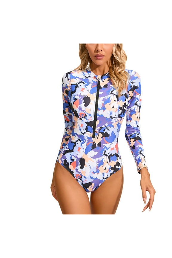 Long Sleeve Swimsuits Women Teen Girls Rash Guard UPF 50+ One Piece Surfing Modest Full Coverage Bathing Suit