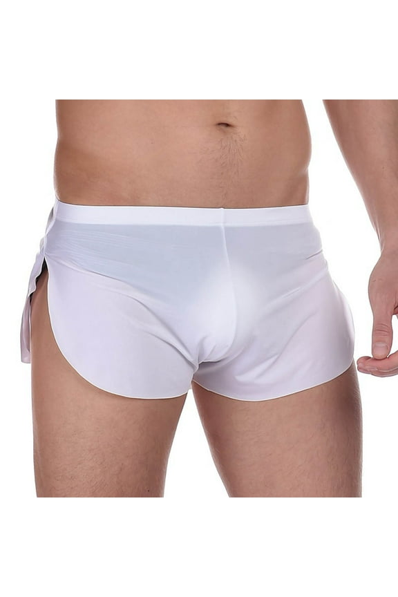 Mens Sexy Ice Silk Boxer Briefs Underwear Low Rise Split Bulge Enhancing Pouch Trunks Lounge Boxers Underwear