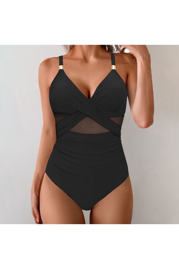 One Piece Swimsuits for Women Tummy Control Criss Cross Push Up Bathing Suits Sexy Mesh Cut Out Monokini Swimwear