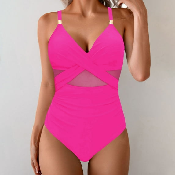 Srogem One Piece Swimsuits for Women Tummy Control Criss Cross Push Up Bathing Suits Sexy Mesh Cut Out Monokini Swimwear