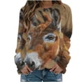thumbnail image 1 of Srogem Women 3D Donkey Graphic Sweatshirt Vintage Oil Paint Print Shirt Classic Crewneck Pullover Casual Long Sleeve Top, 1 of 4