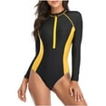 thumbnail image 1 of Srogem Women Long Sleeve Rash Guard One Piece Swimsuit Zipper Surfing Bathing Suit UPF 50 Front Zip Colorblock Swimsuit, 1 of 6