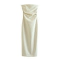 Srogem Women's 2024 Satin Strapless Bodycon Dresses Wedding Guest Maxi Dress Club Party Sexy