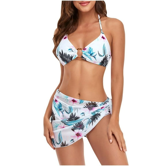 Srogem Women's 3 Piece Swimsuits Sexy Bikini Sets Triangle Bathing Suit Cover Up Beach Skirt Bottom Ruched Tie Swimwear