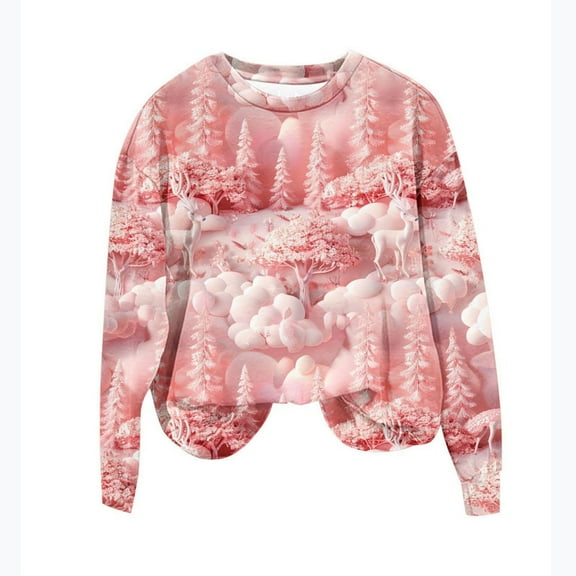 Srogem Women's Christmas Sweatshirts Cute Xmas Ugly 3D Graphic Print Sweatshirt Long Sleeve Crew Neck Fall Pullover Tops