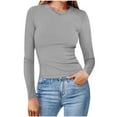 thumbnail image 1 of Srogem Women's Long Sleeve Stretch Tops Crew Neck Shirts Casual Slim Fit T Shirts Tee Tops Ribbed Basic Shirts, 1 of 7