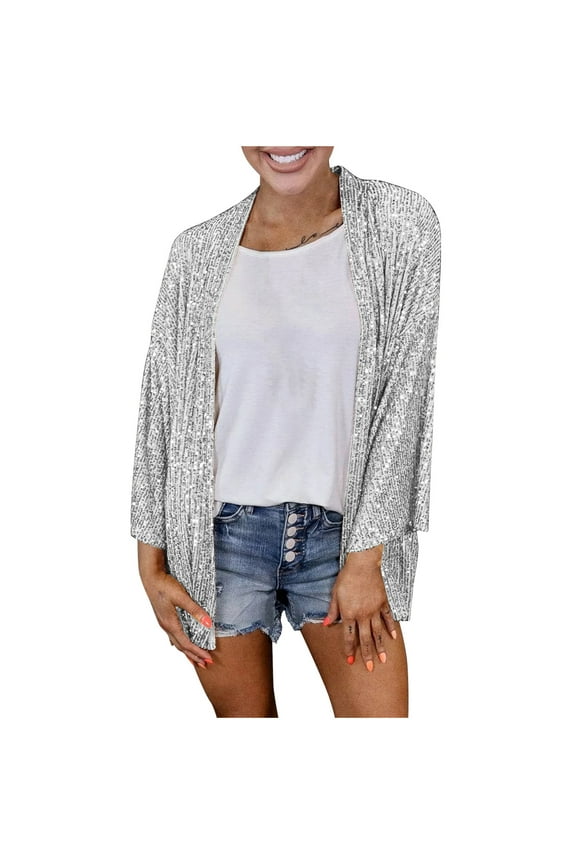 Women's Sequin Sparkle Lightweight Cardigan Casual Party Clubwear Cover Up Glitter Sequin Cardigan